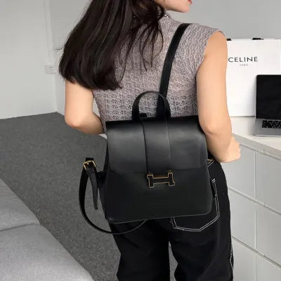 Black leather women's backpack