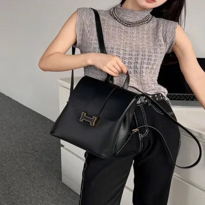 Black leather women's backpack
