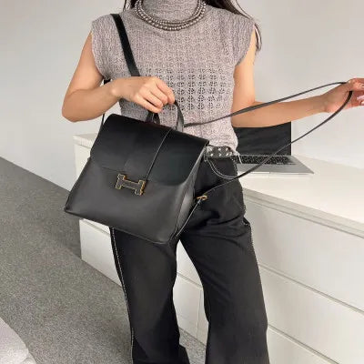 Black leather women's backpack